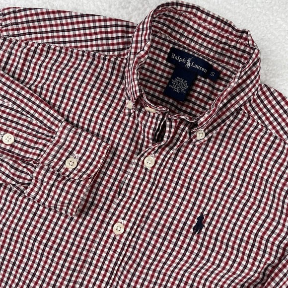 RALPH LAUREN Button Down Shirt Boys S Red Blue White Gingham Check Preppy Pony - Picture 1 of 7